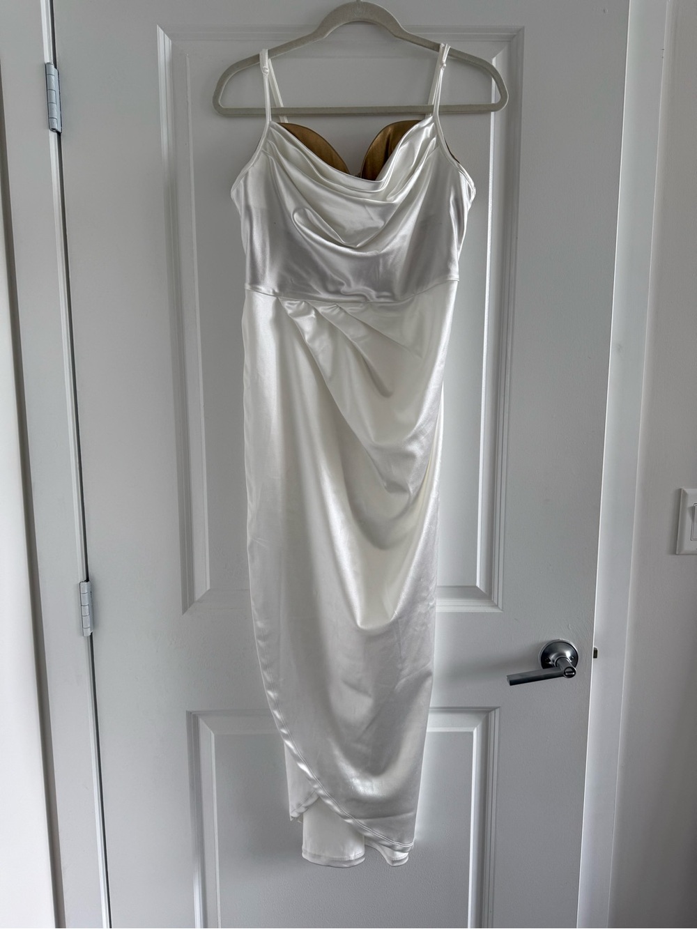 SHEIN White Satin Cowl Neck Maxi Dress